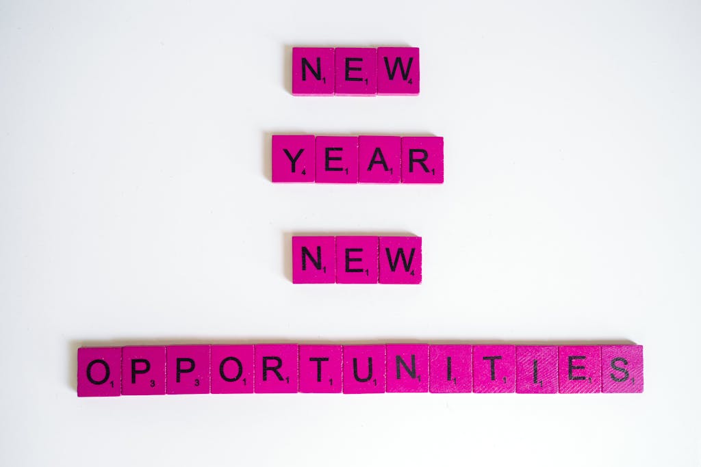 Scrabble letters saying New Year New Opportunities