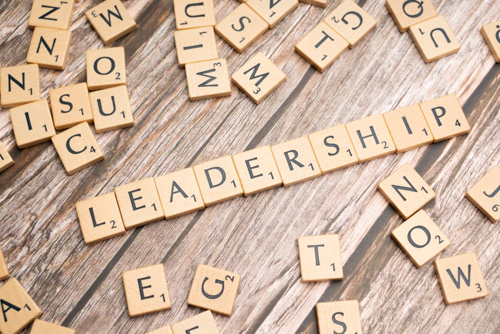 Scrabble tiles that spell leadership