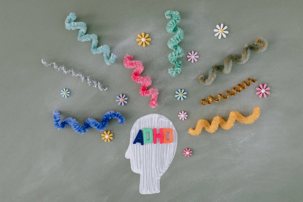 ADHD head with colored twisted pipe cleaners 